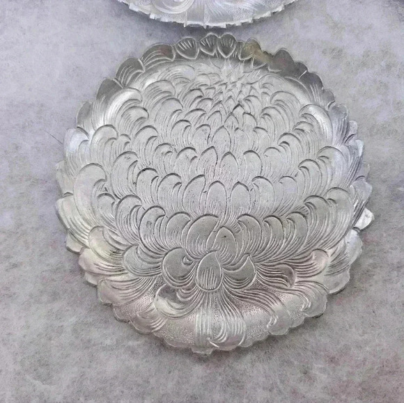 Continental Silver Co Vtg Aluminum Coasters in Coaster Caddy Set of‎ 8 Wild Rose - Picture 12 of 12